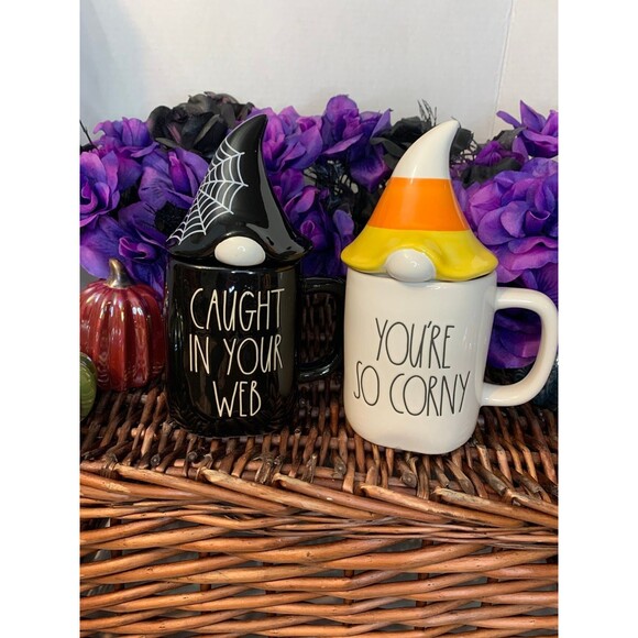 2 Rae Dunn Halloween Gnome Mugs, Caught In My Web, You're So Corny - Picture 1 of 6